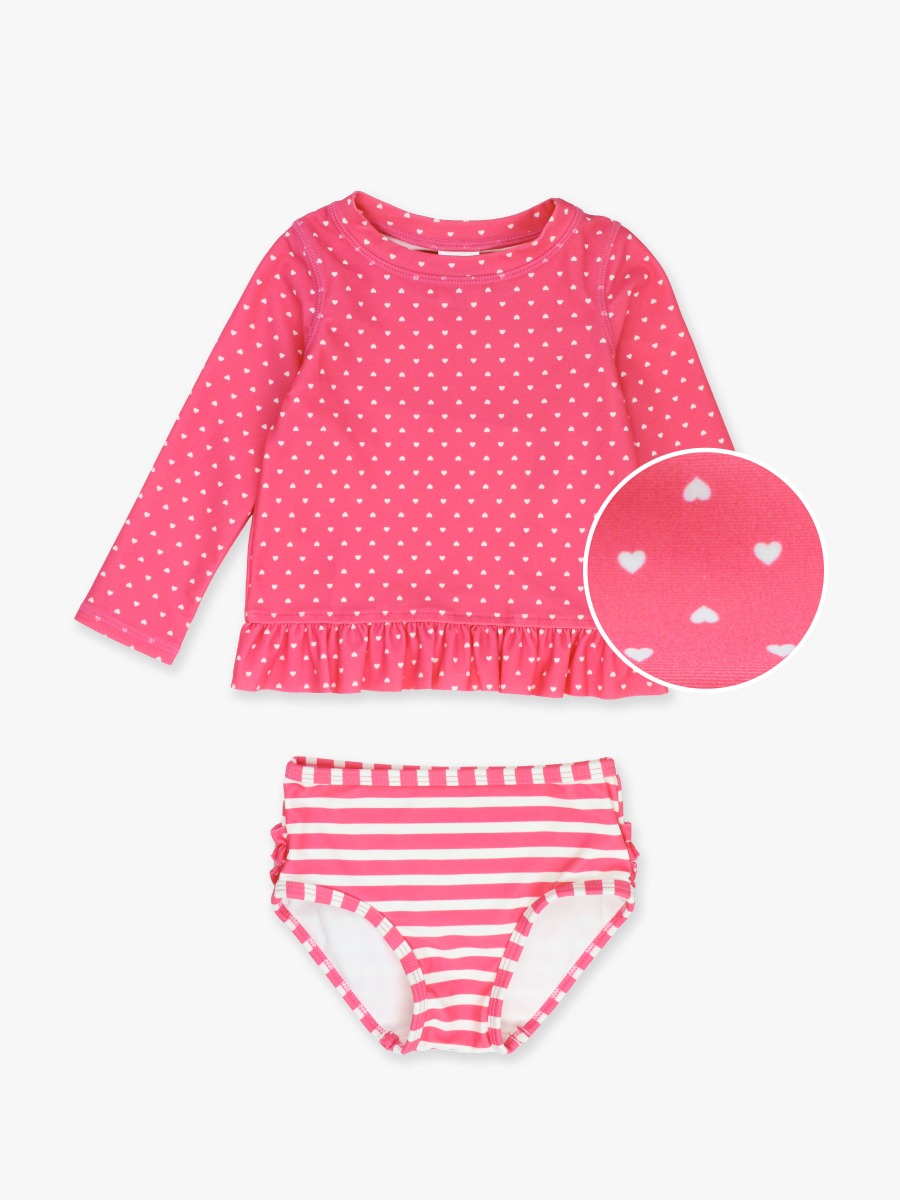Hot Pink Heart Long Sleeve Rash Guard Bikini
