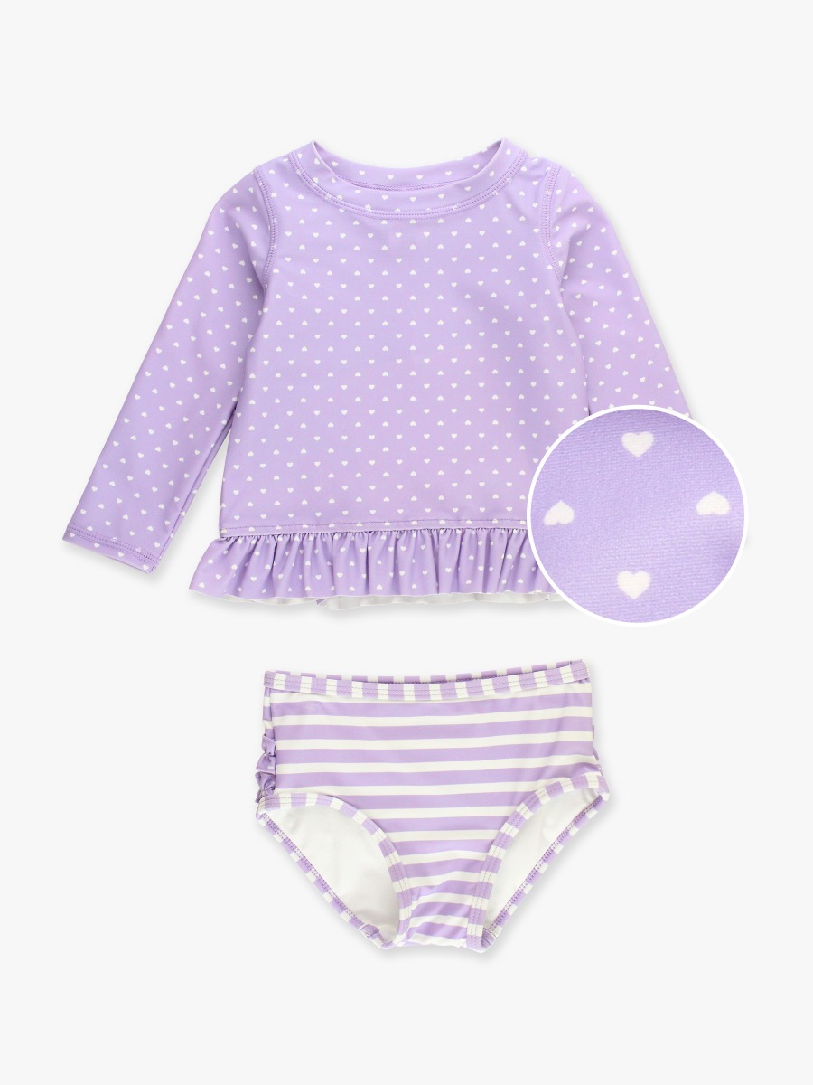 Lavender Heart Polka Dot Long Sleeve Rash Guard Bikini