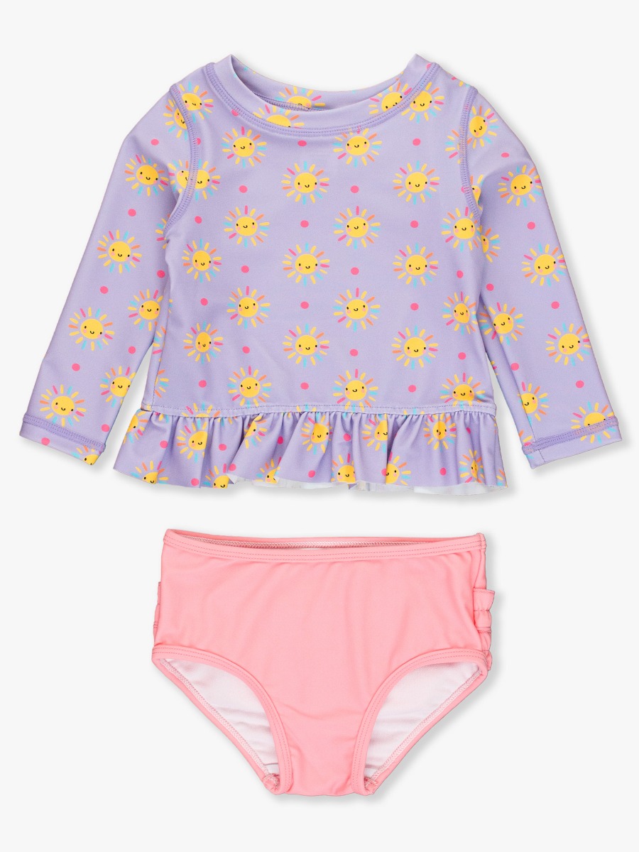 Lavender Sunshiny Day Long Sleeve Rash Guard Bikini