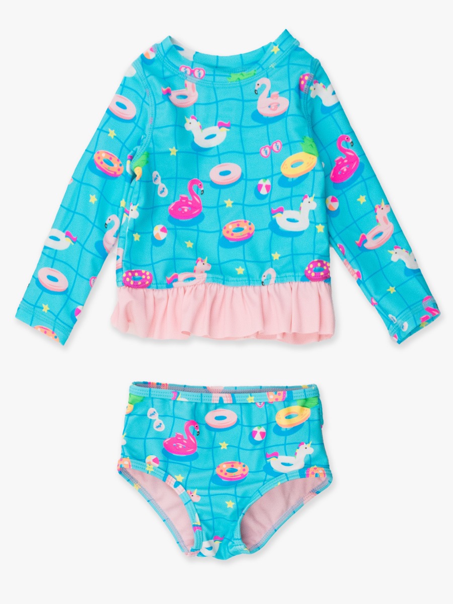 Neon Pool Party Long Sleeve Rash Guard Bikini