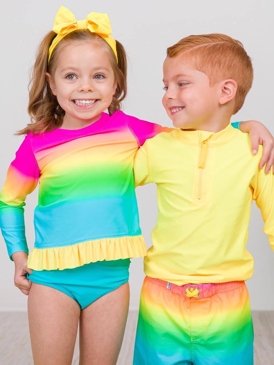 Neon Sunset Long Sleeve Rash Guard Bikini