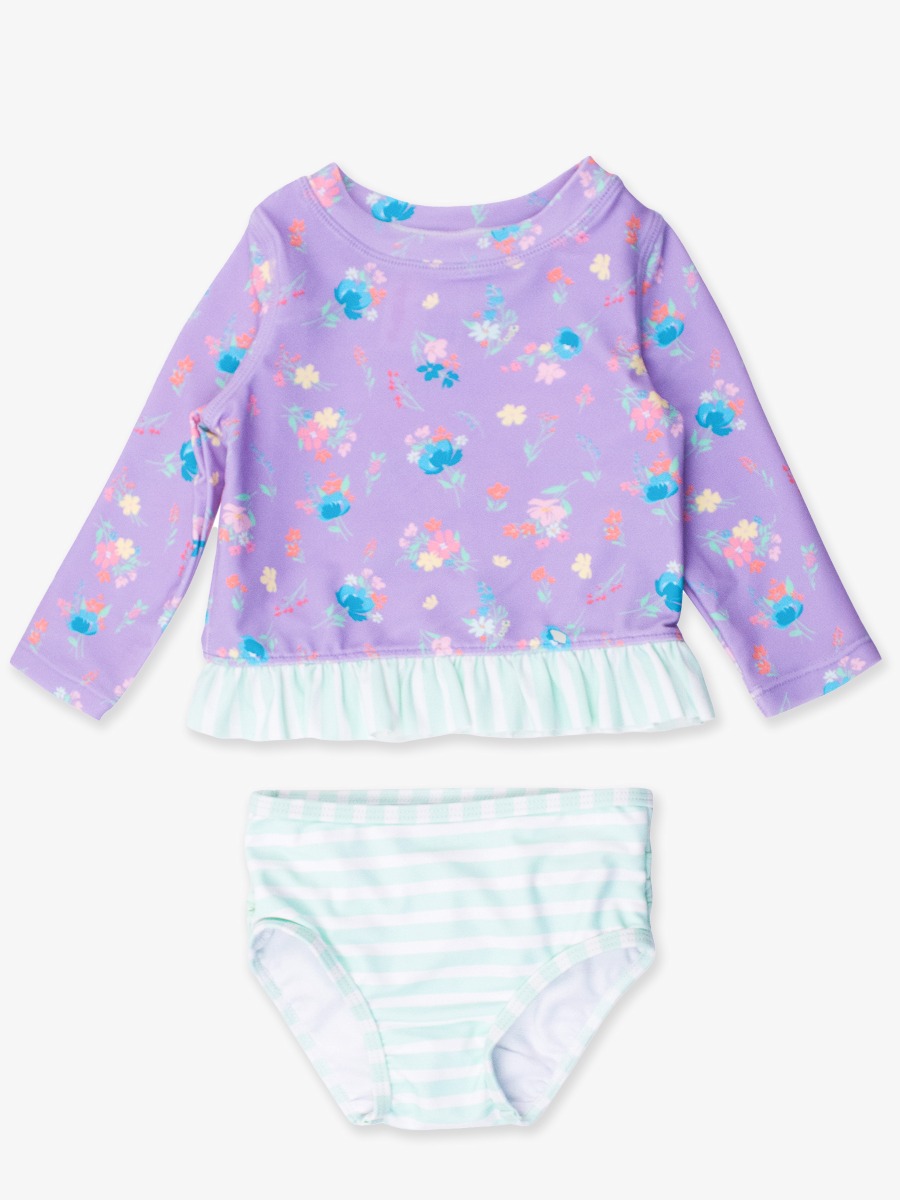 Purple Garden Long Sleeve Rash Guard Bikini