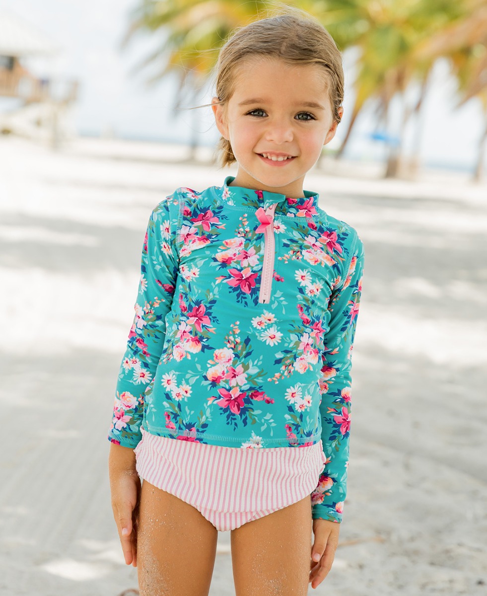 Fancy Me Floral Long Sleeve Zipper Rash Guard 2-Piece