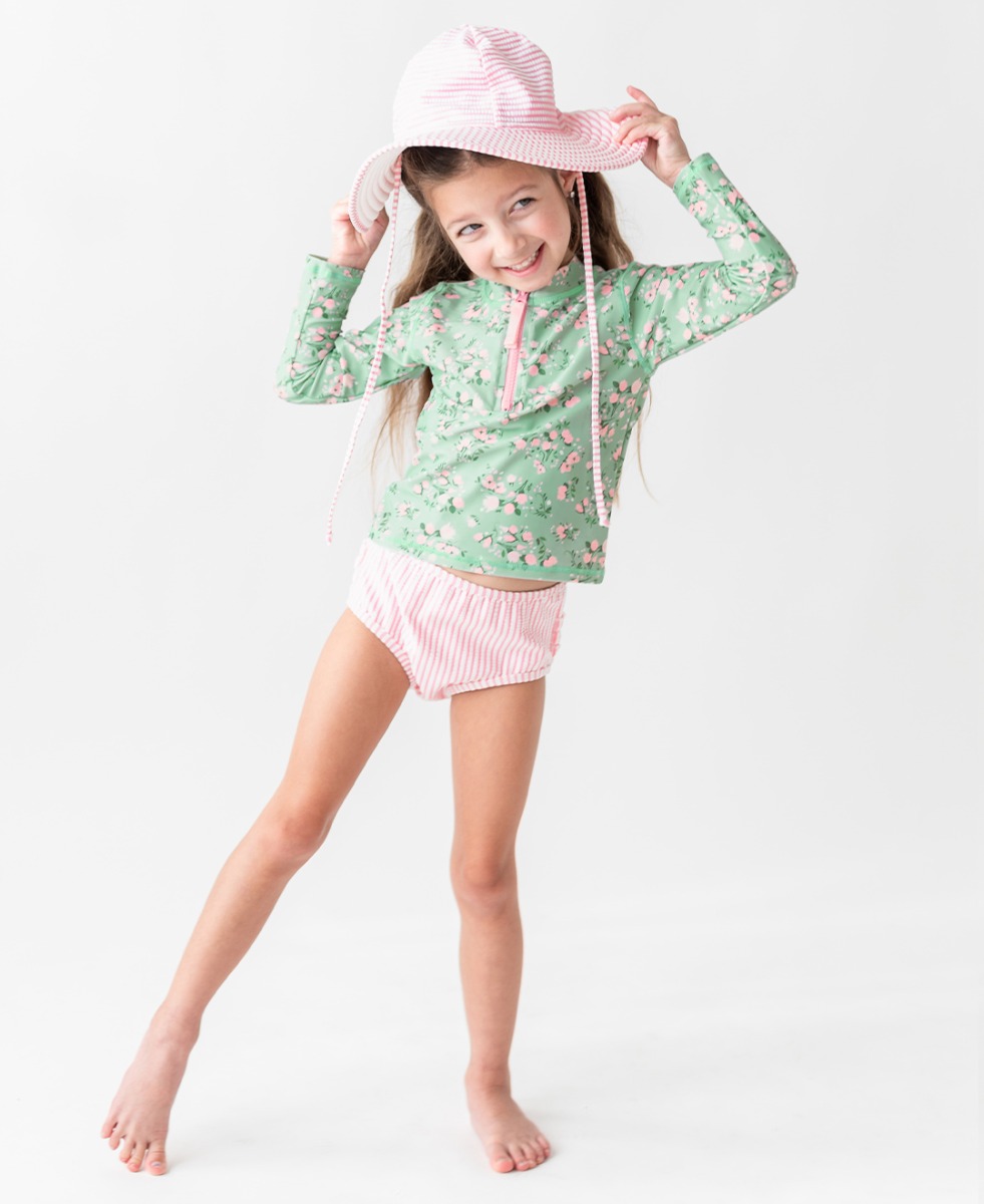 Tea Roses Long Sleeve Zipper Rash Guard 2-Piece
