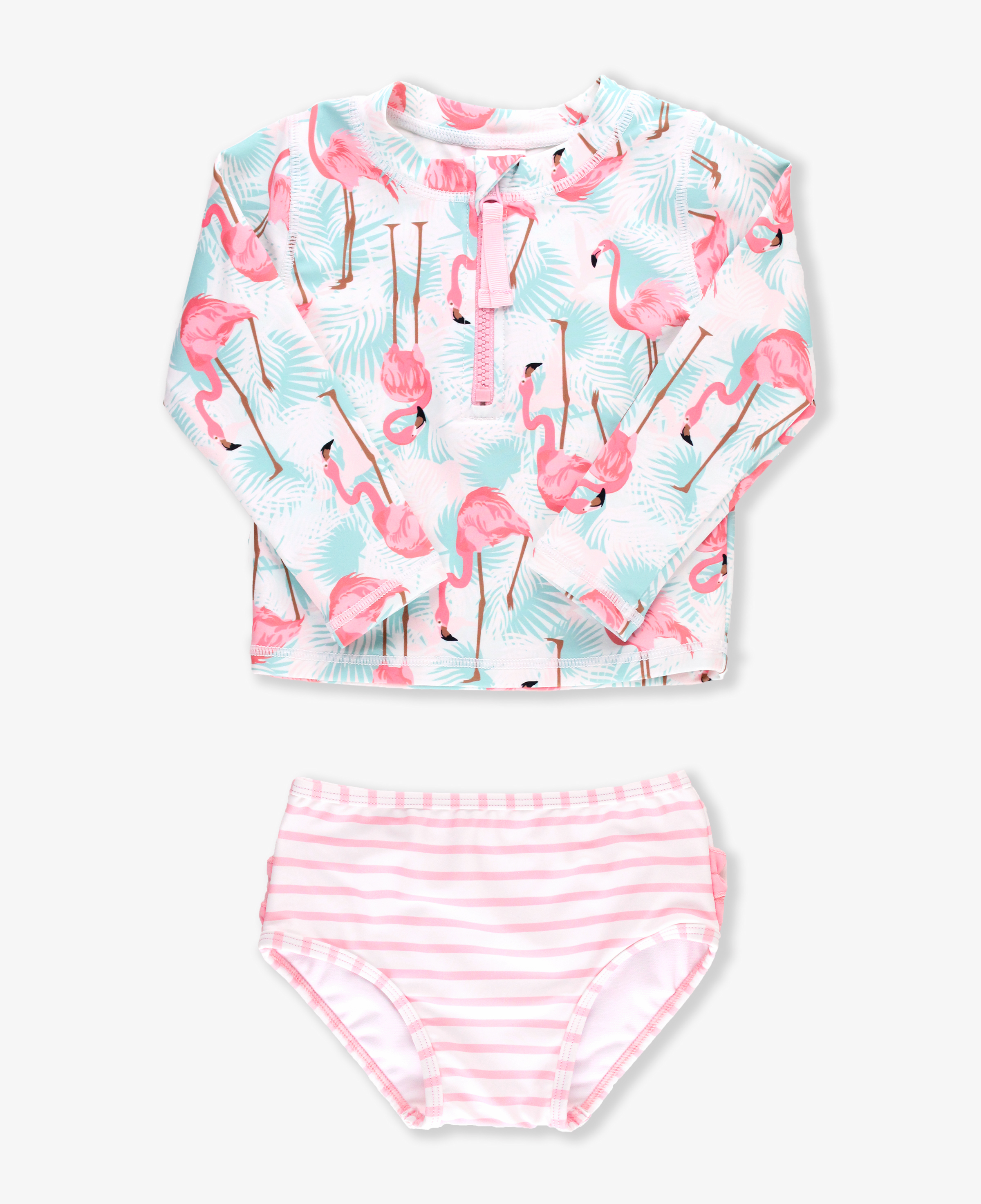 Vibrant Flamingo Long Sleeve Zipper Rash Guard 2-Piece