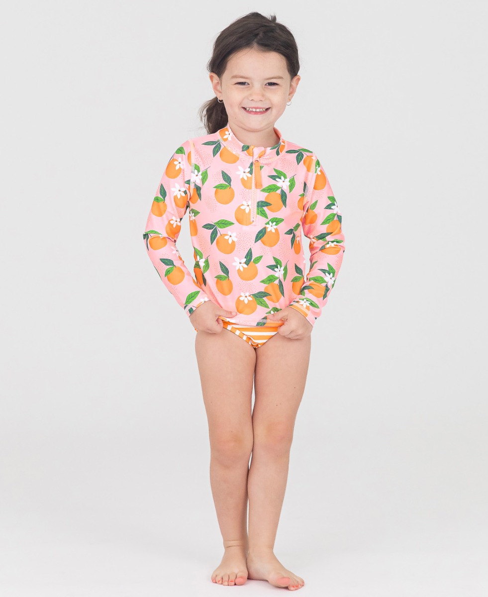 Orange You The Sweetest Long Sleeve Zipper Rash Guard Bikini