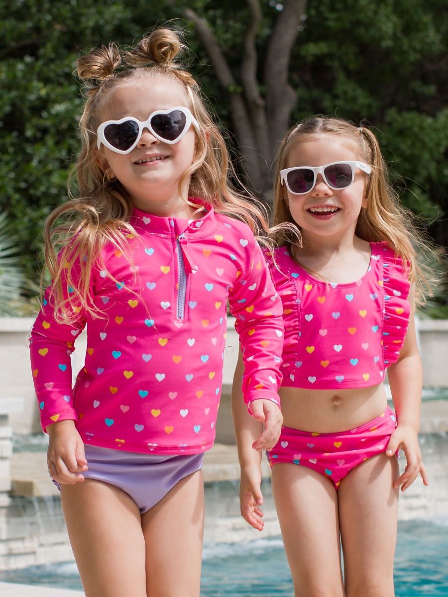 Colorful Hearts Long Sleeve Zipper Rash Guard 2-Piece
