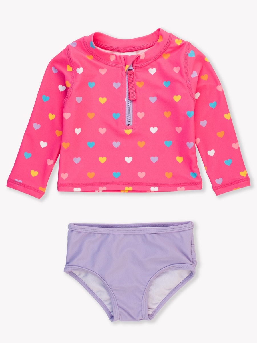 Colorful Hearts Long Sleeve Zipper Rash Guard 2-Piece