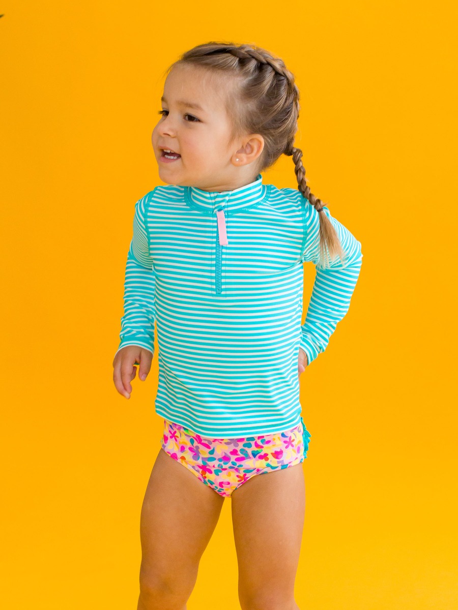 Vibrant Neon Long Sleeve Zipper Rash Guard 2-Piece