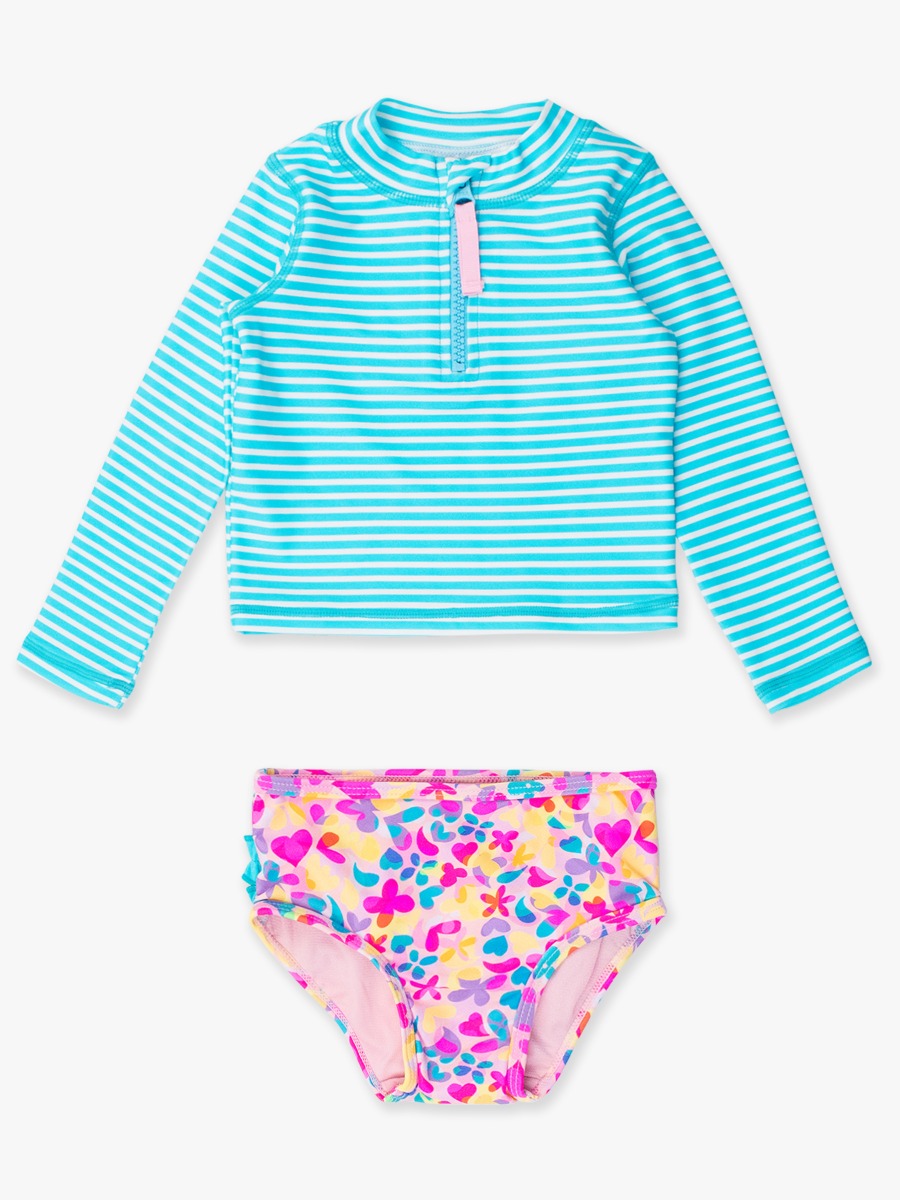 Vibrant Neon Long Sleeve Zipper Rash Guard 2-Piece