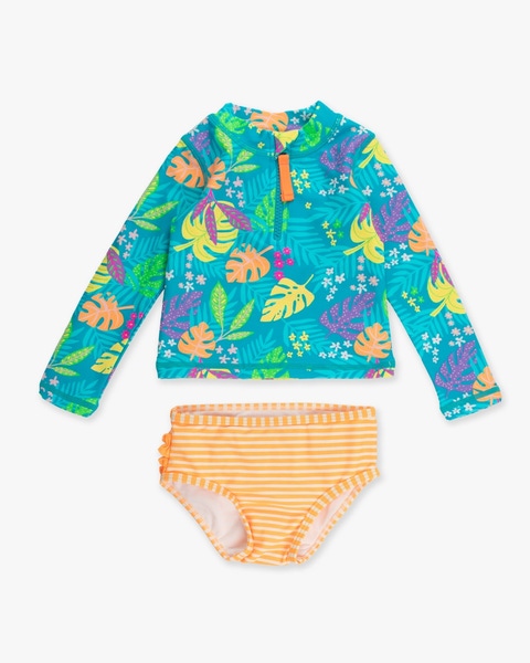 Neon Tiki Vibes Long Sleeve Zipper Rash Guard 2-Piece