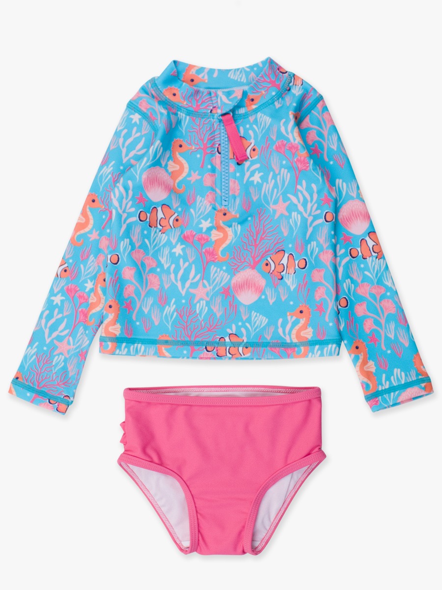 Ocean Tides Long Sleeve Zipper Rash Guard 2-Piece
