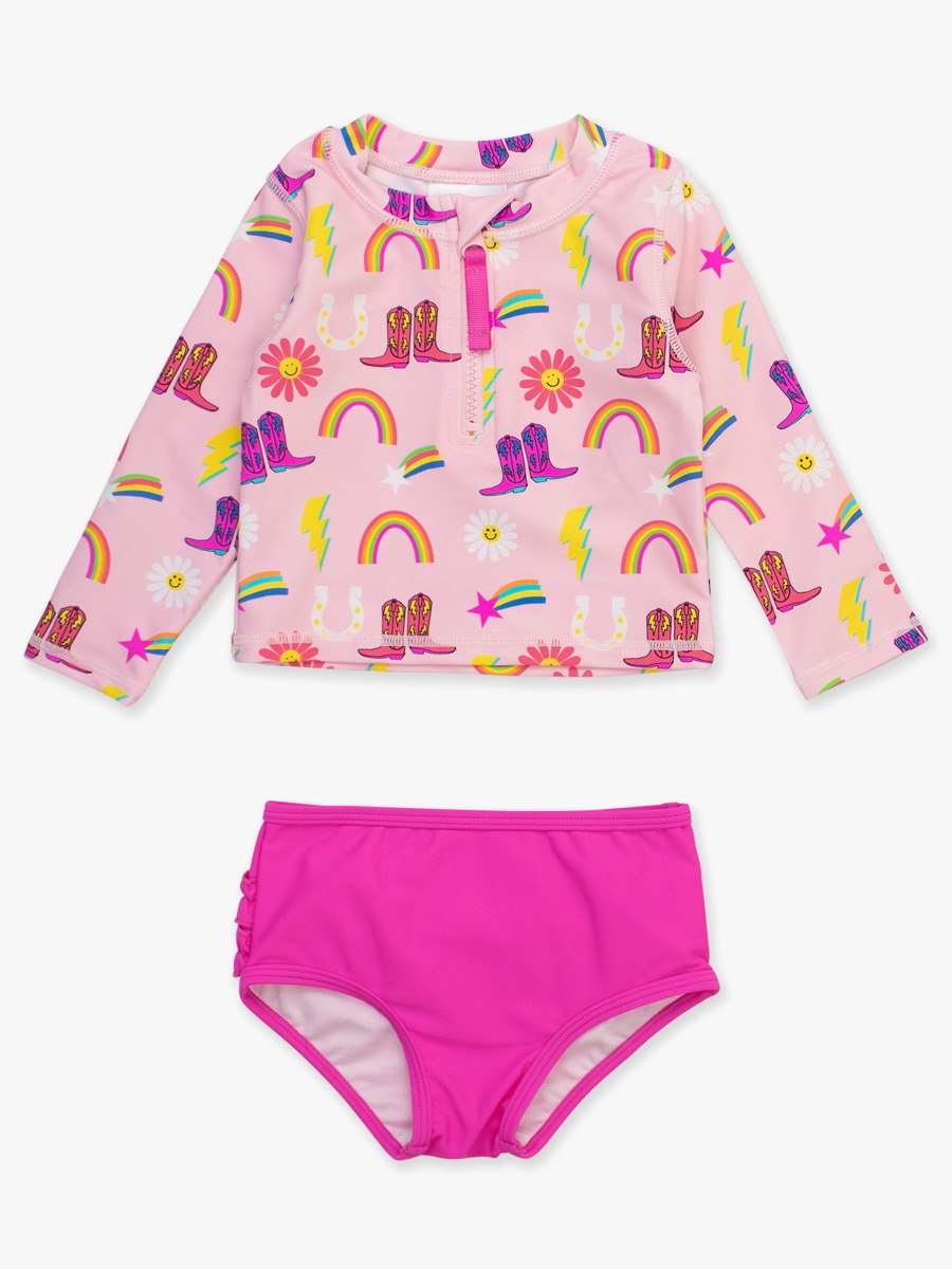 Cowgirl Cutie Long Sleeve Zipper Rash Guard 2-Piece Swim Suit without Ruffles