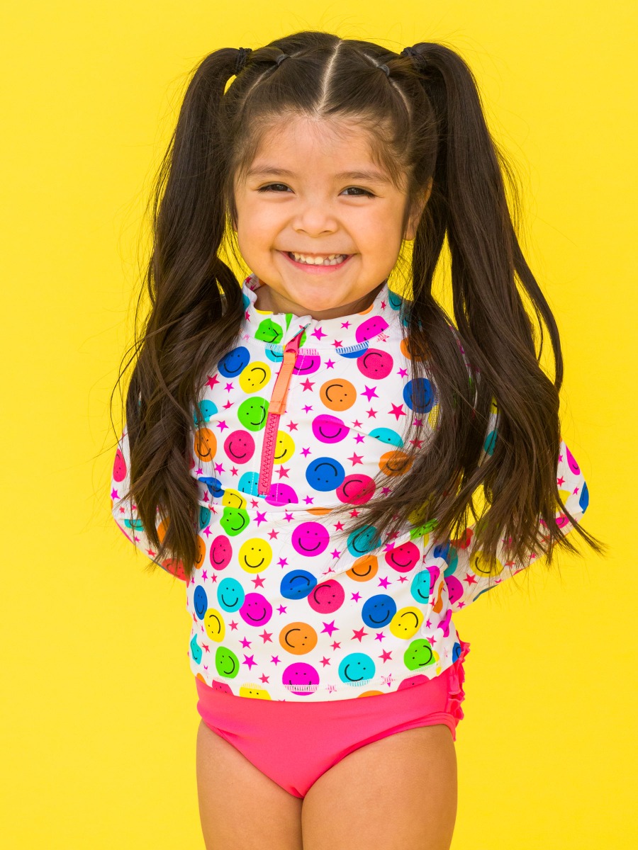 Star Smile Long Sleeve Zipper Rash Guard 2-Piece