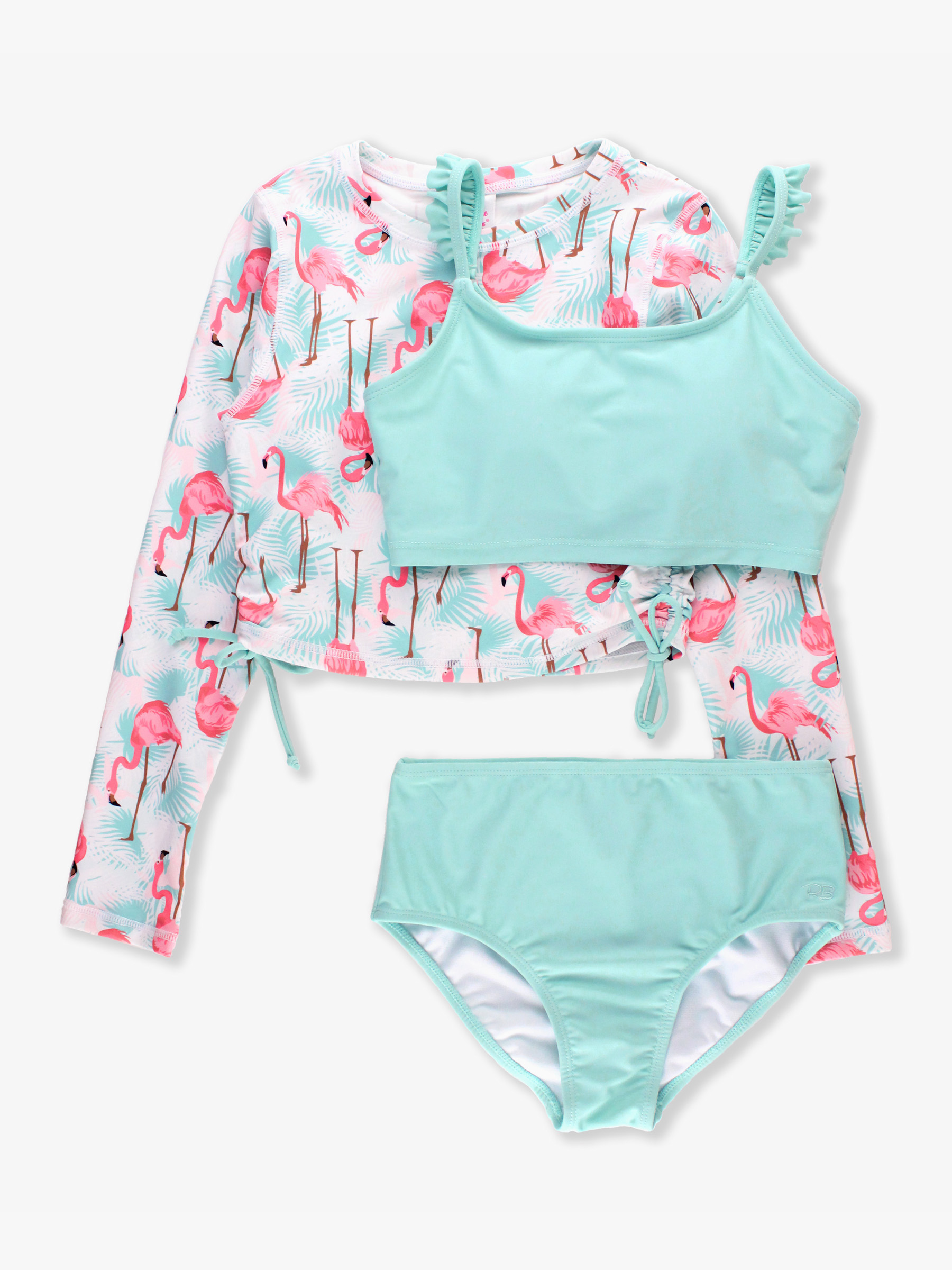 Cropped Long Sleeve Rash Guard 3-Piece | RuffleButts