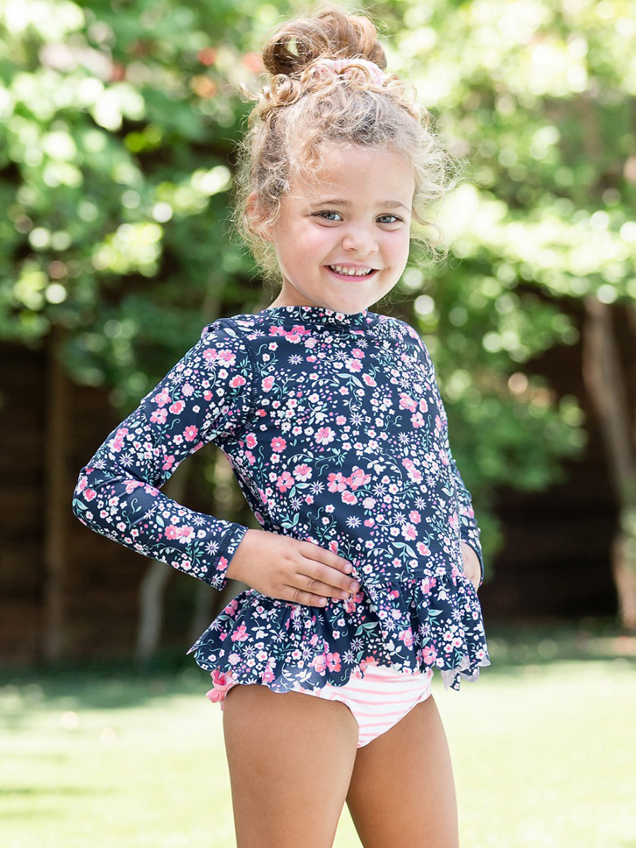 Scalloped Long Sleeve Rash Guard 2-Piece