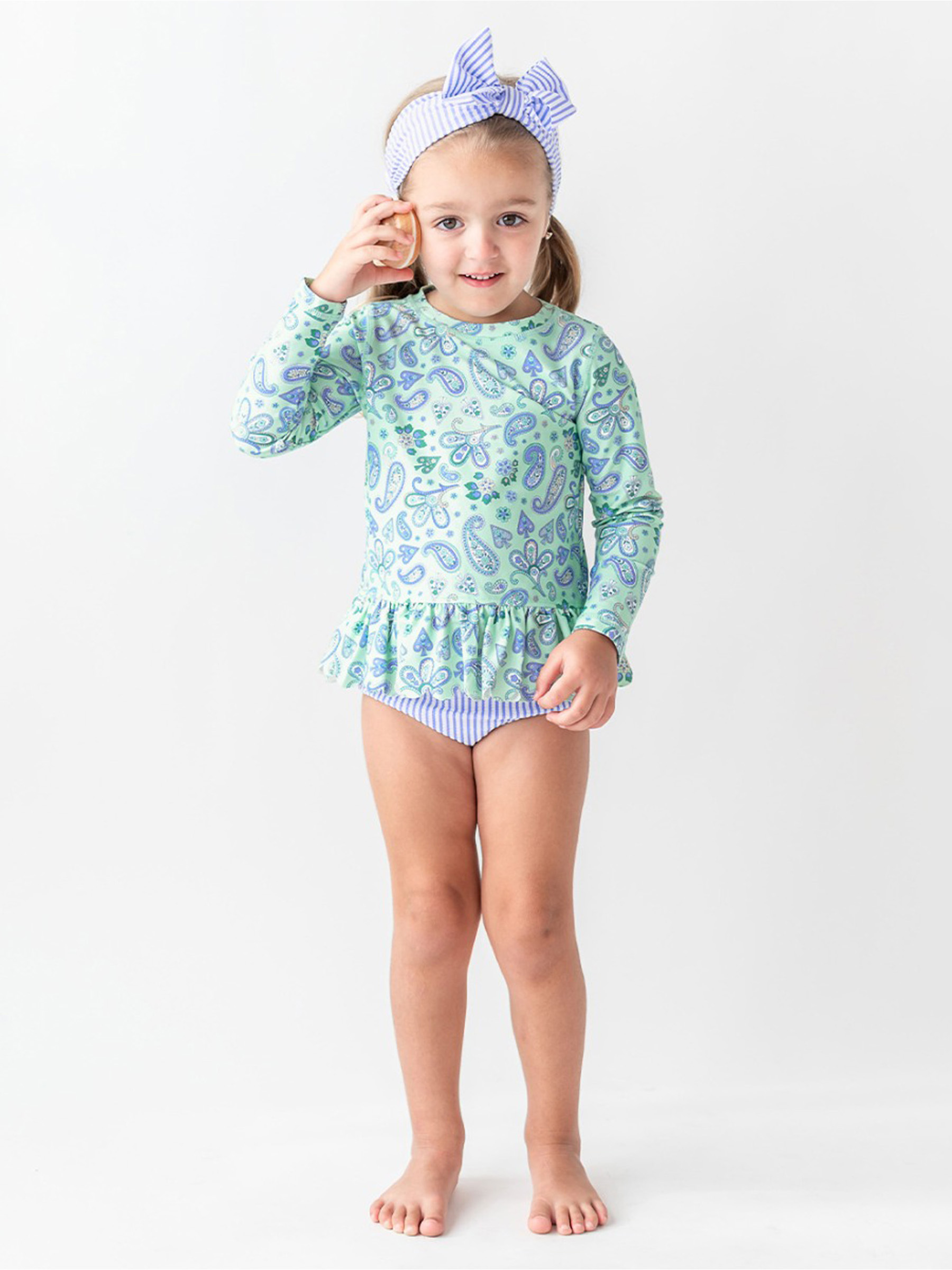 Scalloped Long Sleeve Rash Guard 2-Piece | RuffleButts