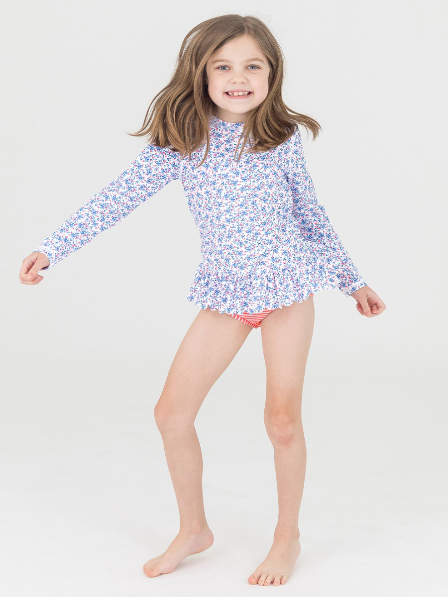 Scalloped Long Sleeve Rash Guard 2-Piece | RuffleButts