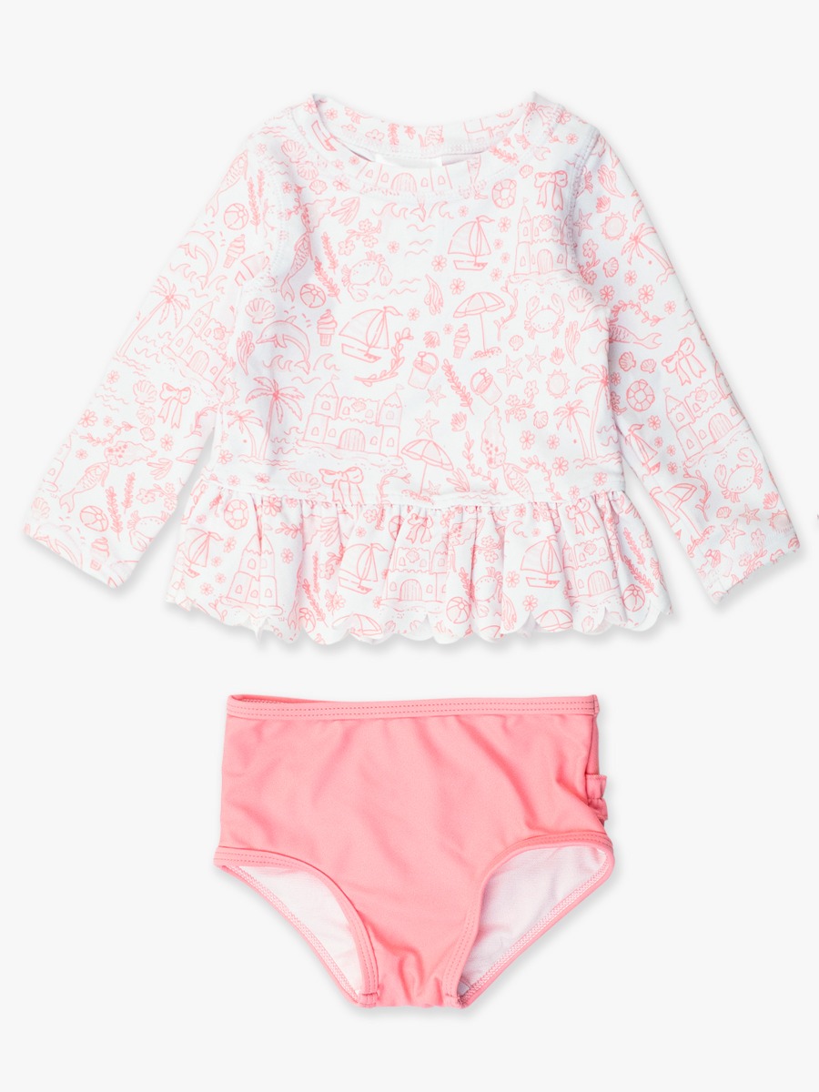 By the Seaside Scallop Hem Long Sleeve Rash Guard Bikini