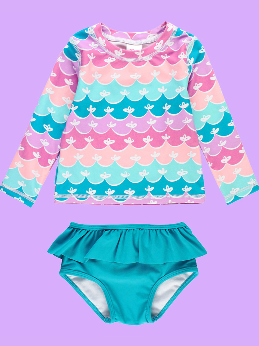 Mermaid Long Sleeve Rash Guard Ruffle Bikini