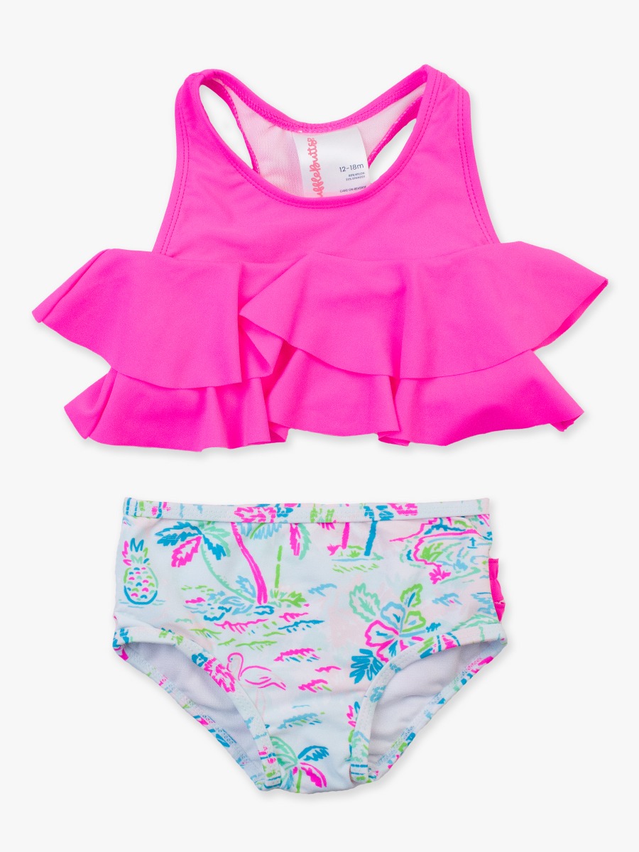Tropical Resort Flounce Bikini 2-Piece Swimsuit, with Signature Rear Ruffles -  3-6m