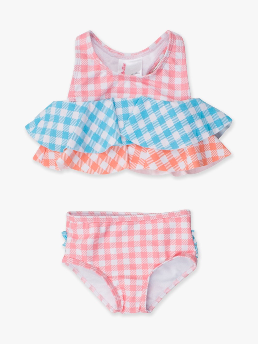Seaside Gingham Color Block Flounce Bikini