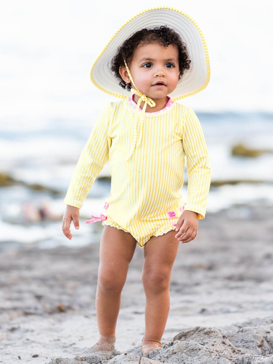 Banana Seersucker Long Sleeve Rash Guard One Piece
