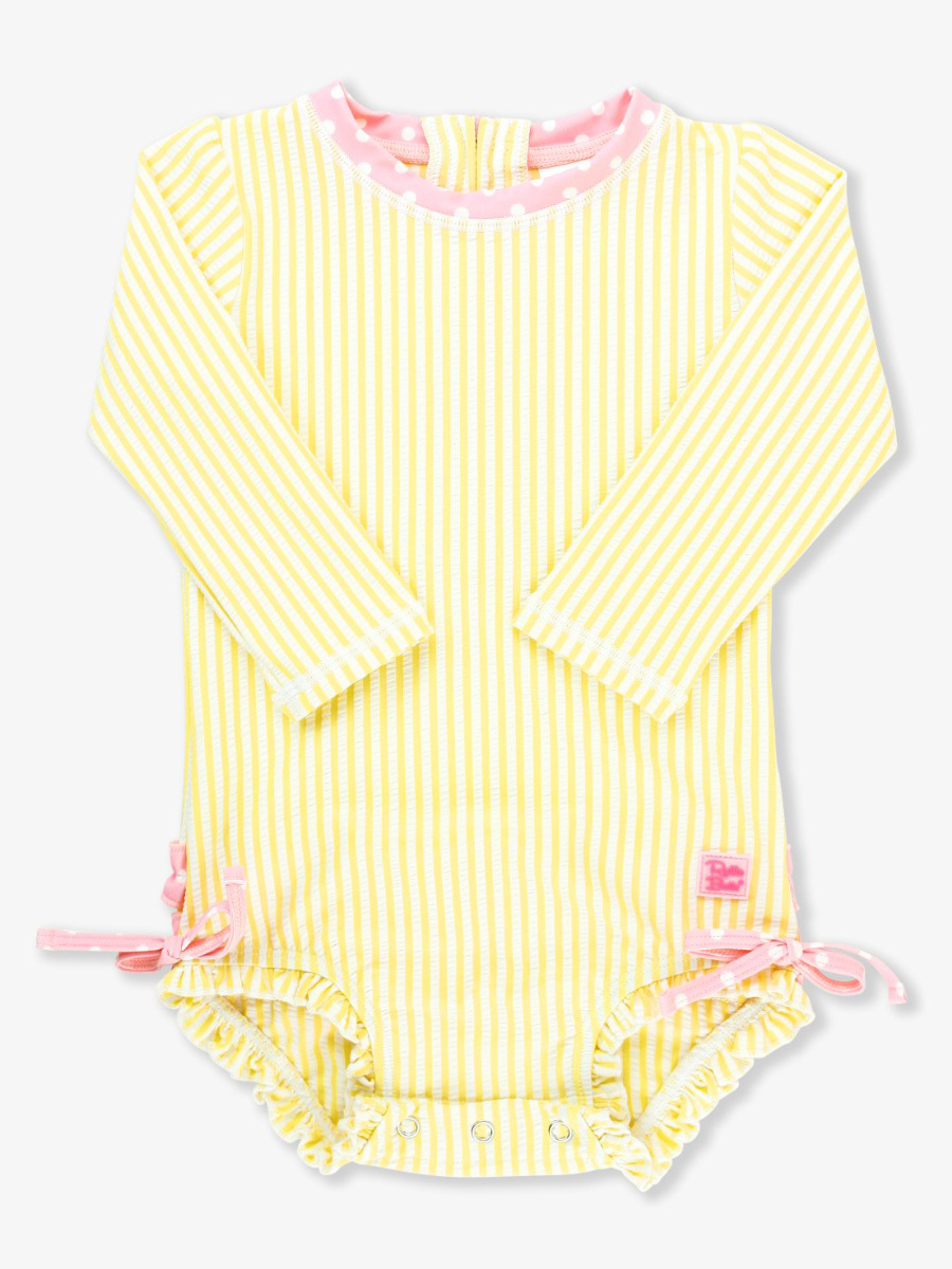Banana Seersucker Long Sleeve Rash Guard One Piece - 0-3m