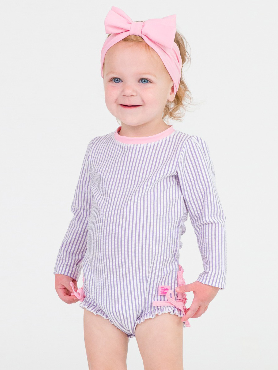 Lavender Seersucker Long Sleeve One Piece Rash Guard