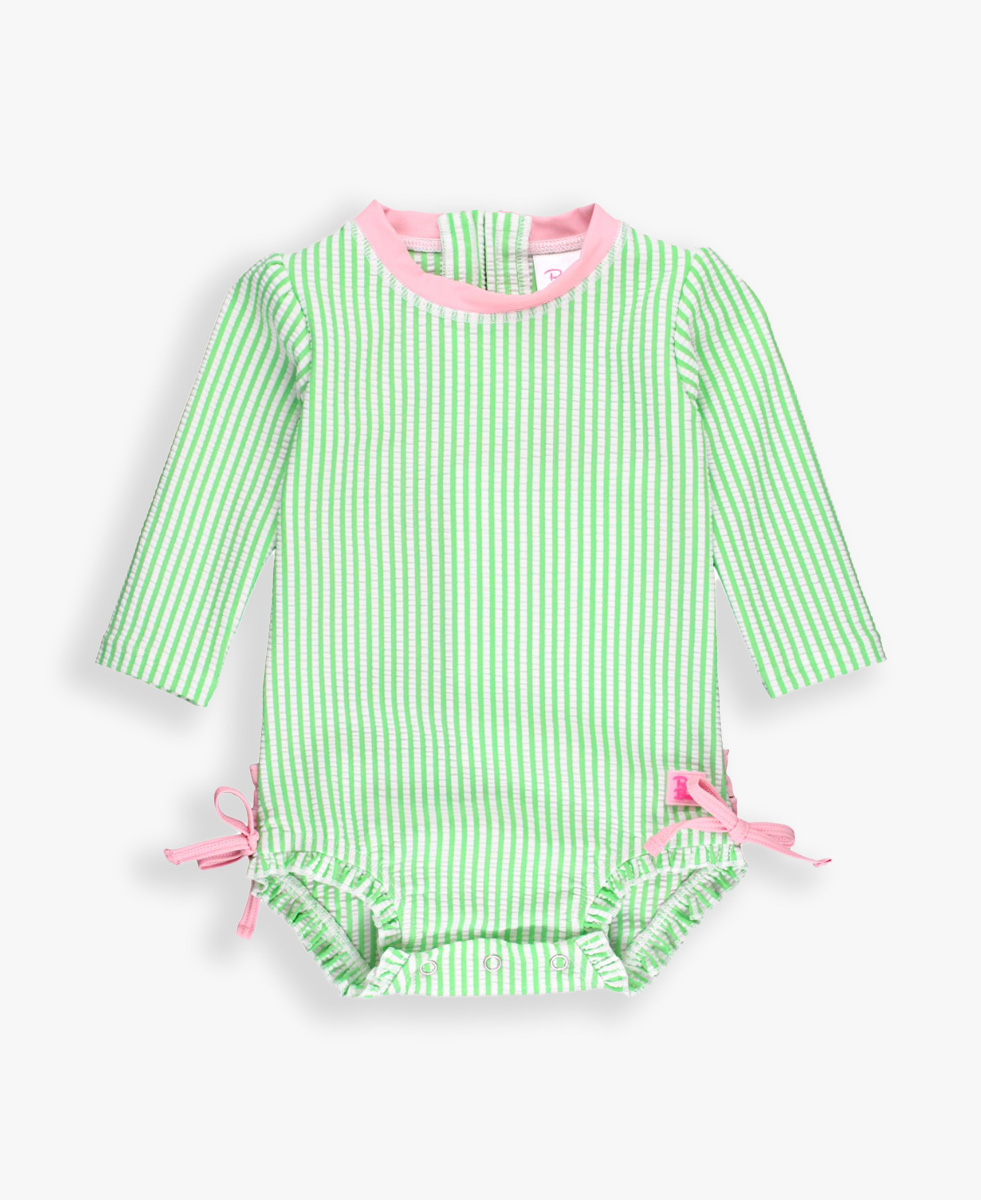 Spring Green Seersucker Long Sleeve One Piece Rash Guard