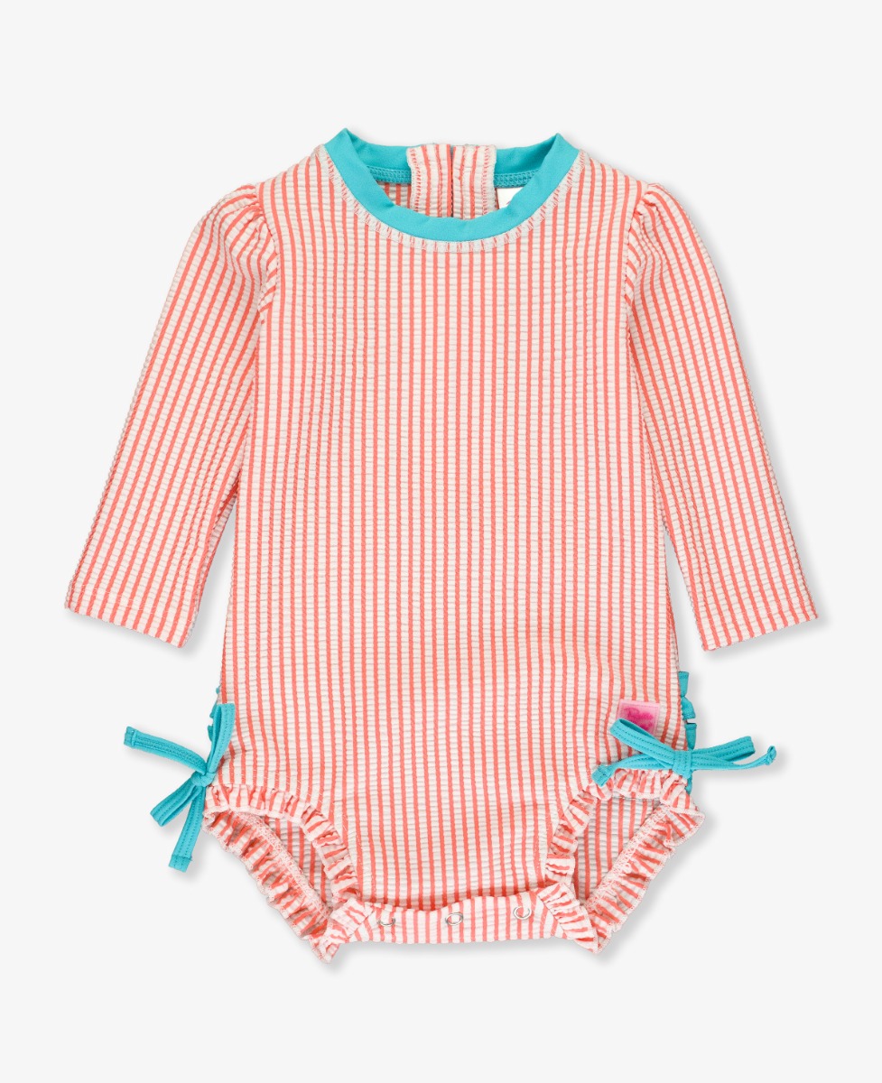 Coral Seersucker Long Sleeve One Piece Rash Guard