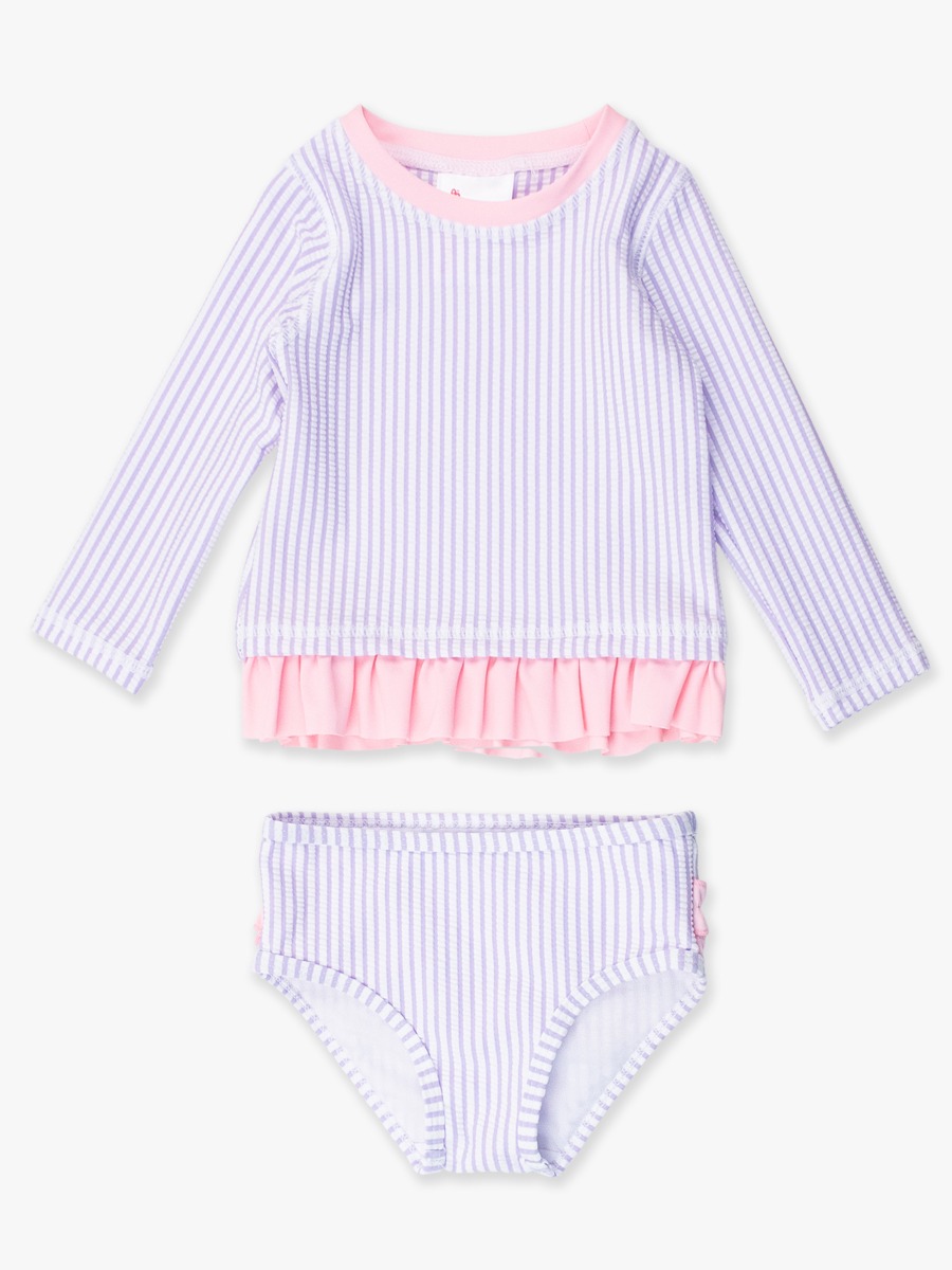 Lavender Seersucker Long Sleeve Rash Guard Bikini