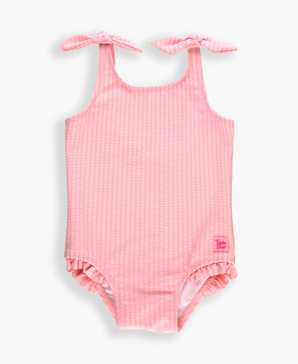 Pink Seersucker Tie Shoulder One Piece