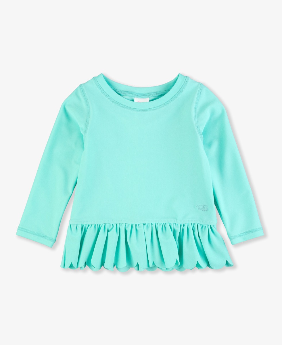 Island Blue Scalloped Hem Long Sleeve Rash Guard