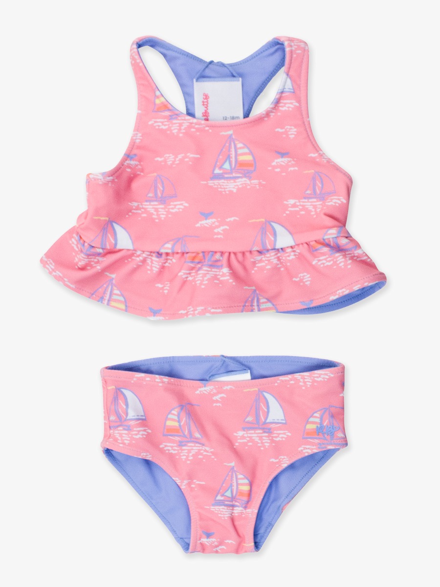 Pink Seas the Day Reversible Peplum Tankini