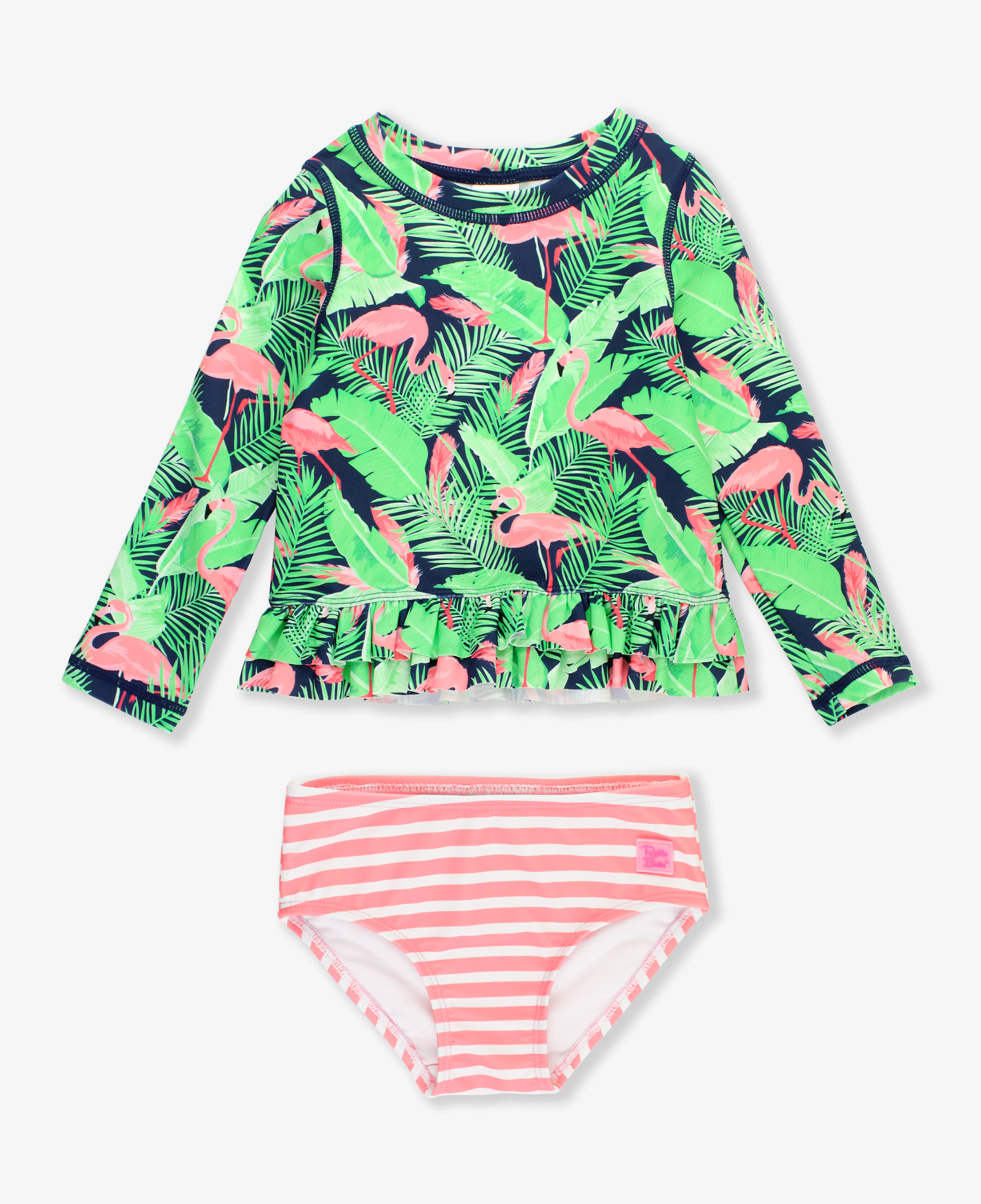 Flamingo Frenzy Ruffle Hem Rash Guard 2-Piece