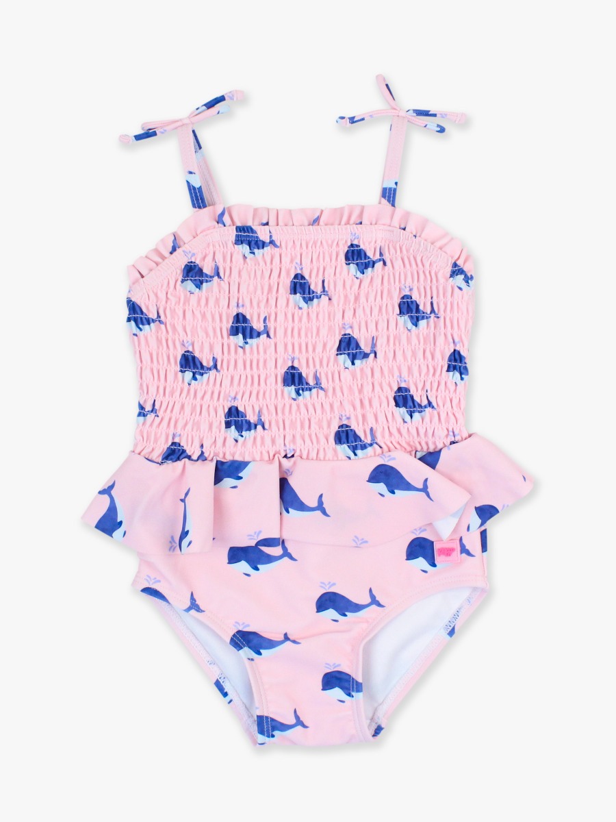 Pink Whale Friends Peplum Smocked Bodice One Piece