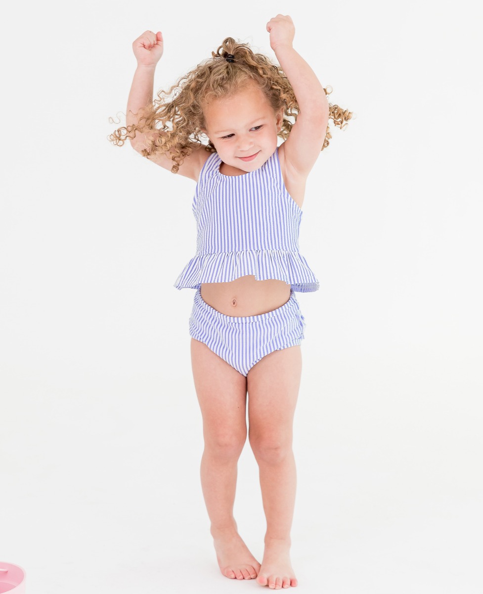 Periwinkle Blue Seersucker Peplum Tankini
