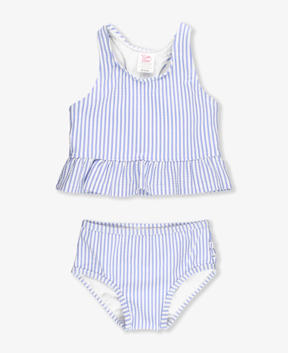 Periwinkle Blue Seersucker Peplum Tankini - 6-12m