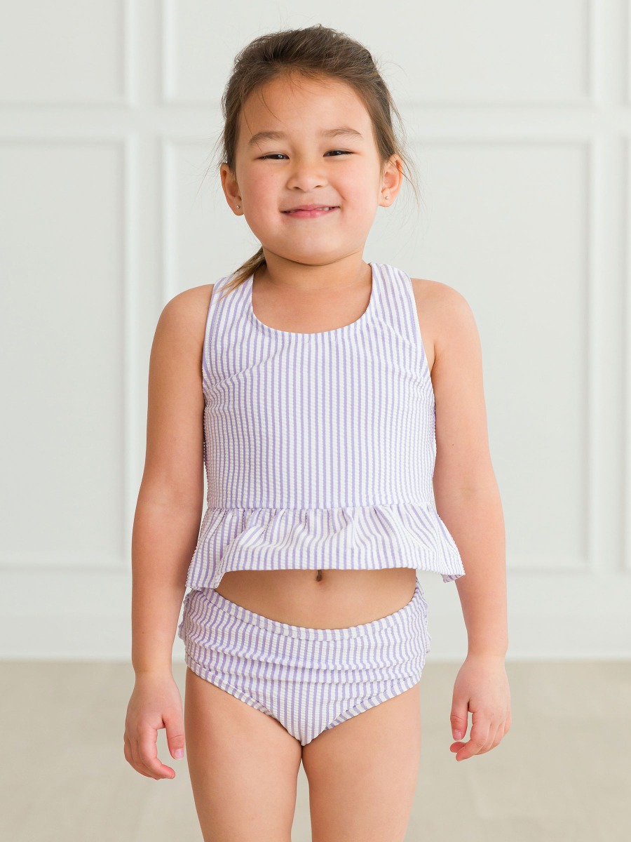 Lavender Seersucker Peplum Tankini 2-Piece Swimsuit, with Signature Rear Ruffles