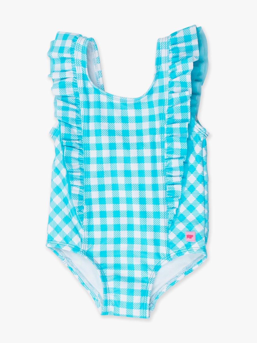 Bright Aqua Gingham Waterfall One Piece