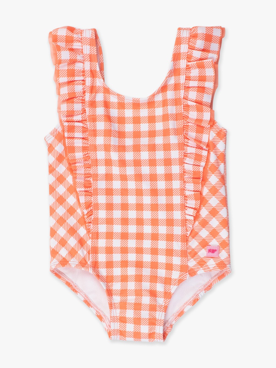 Coral Gingham Waterfall One Piece