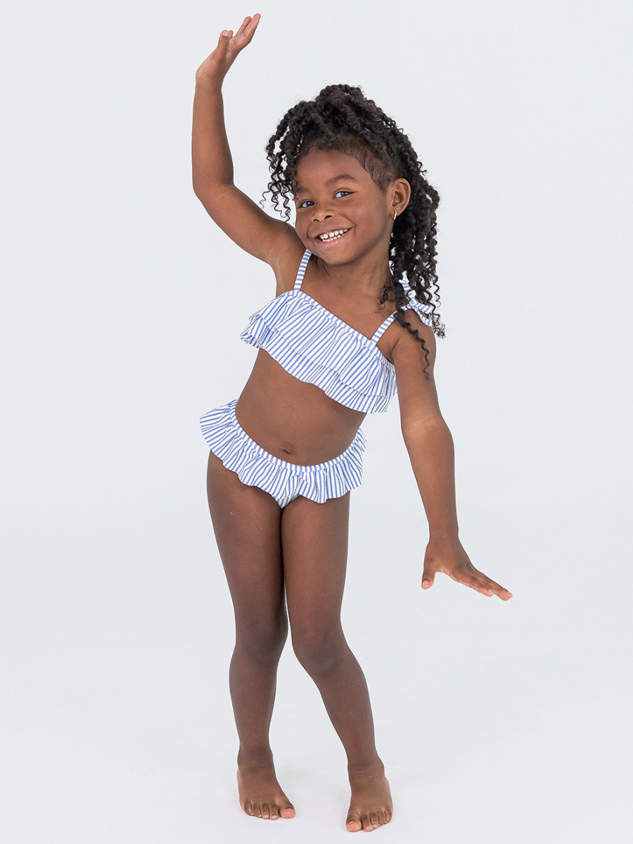 Periwinkle Blue Seersucker Seersucker Bow Ruffle Bikini