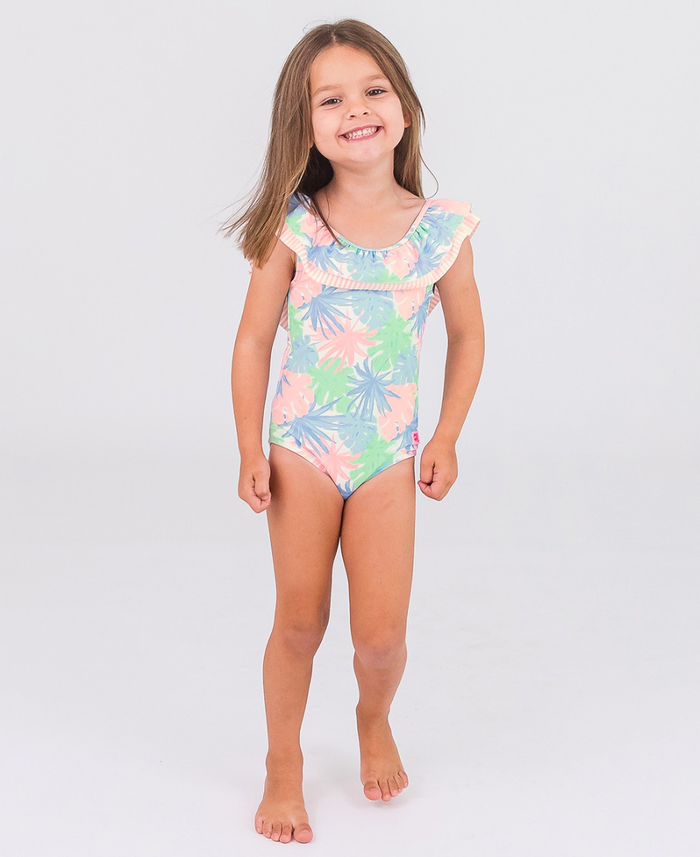 Pastel Palms Scoopback Ruffle One Piece