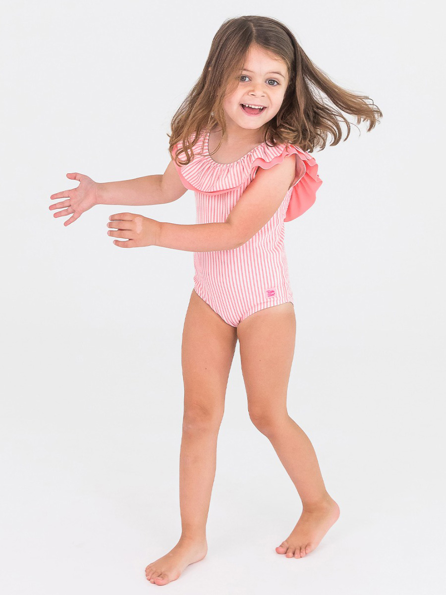 Seersucker Scoopback Ruffle One Piece Swimsuit