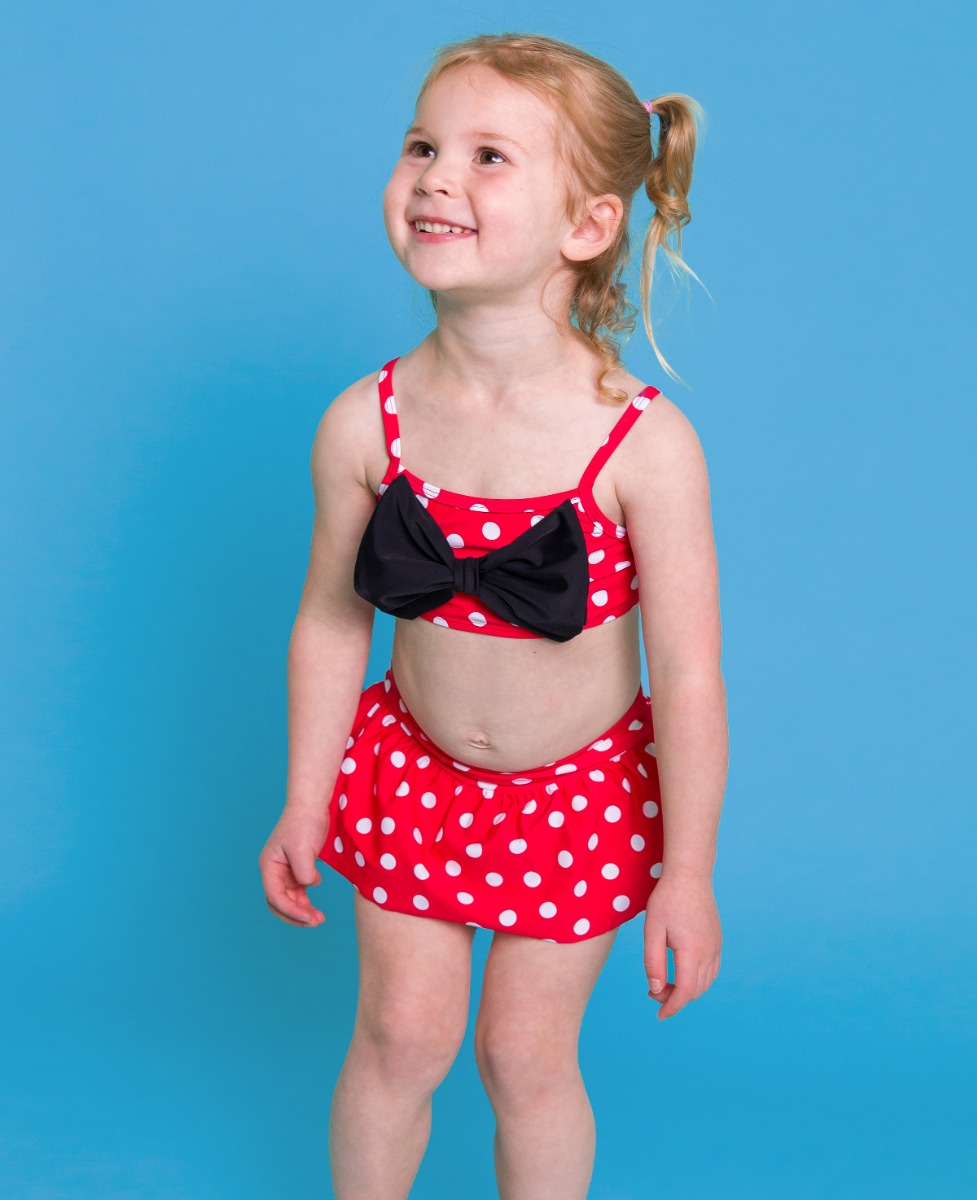 Red Vintage Polka Dot Bow Skirted Bikini