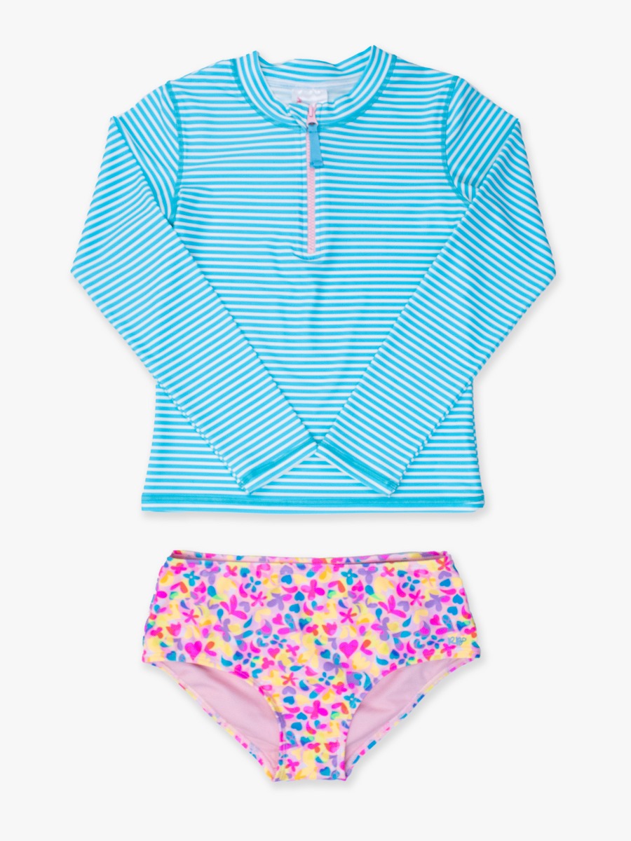 Long Sleeve Zipper Rash Guard 2-Piece Swimsuit