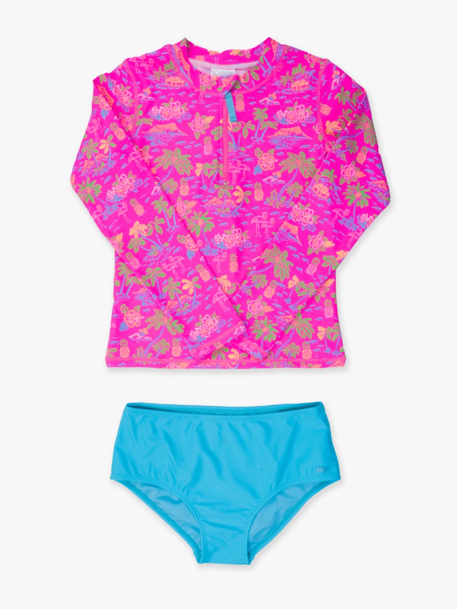 Neon Island Time Long Sleeve Zipper Rash Guard 2-Piece Swimsuit - 10