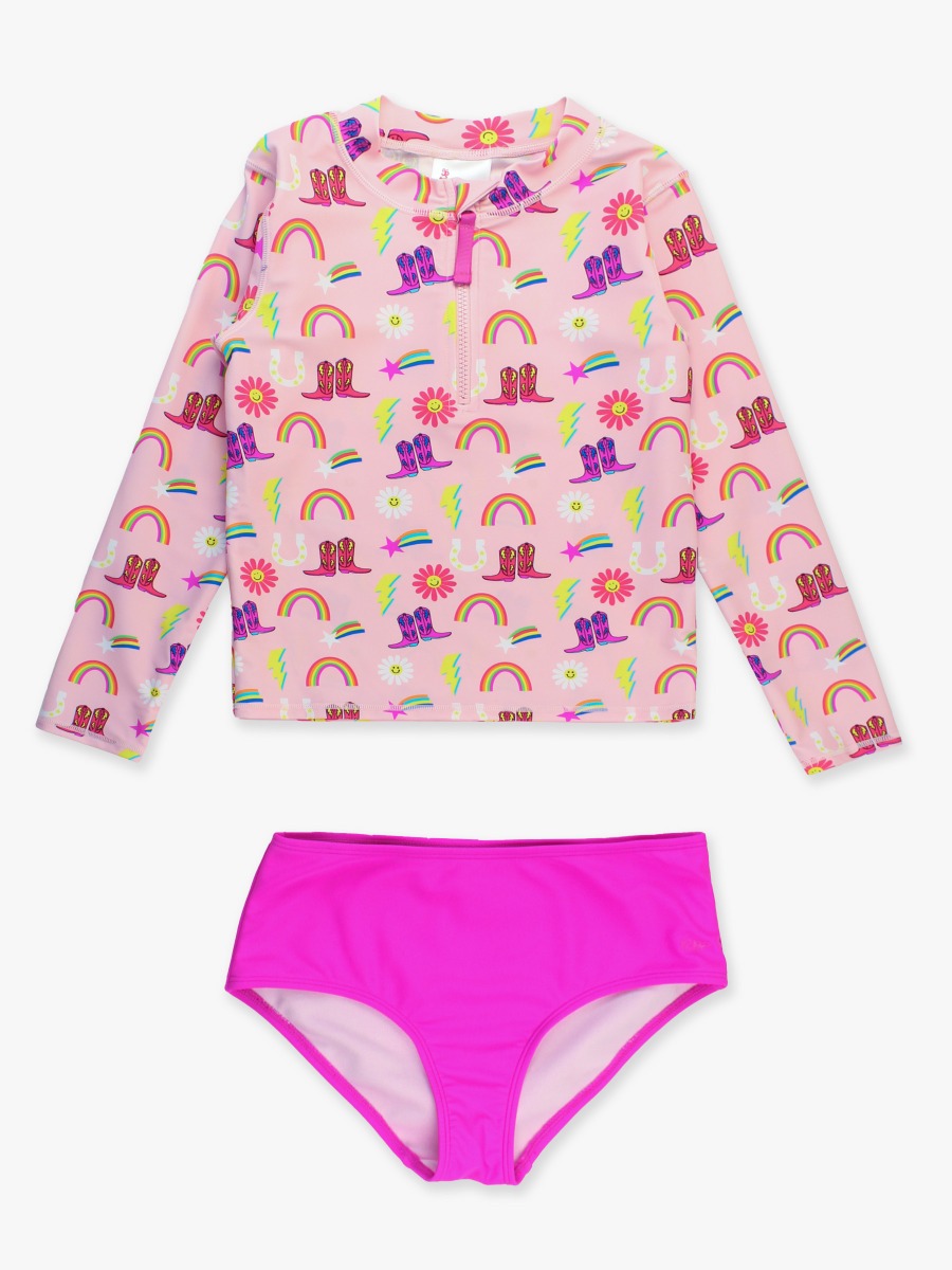 Cowgirl Cutie Girls Long Sleeve Zipper Rash Guard 2-Piece