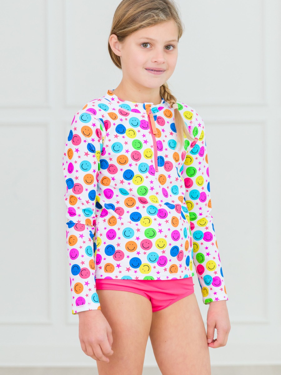 Girls Long Sleeve Zipper Rash Guard 2-Piece